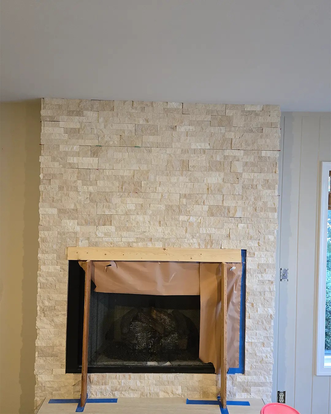 Stacked Stone Fireplace